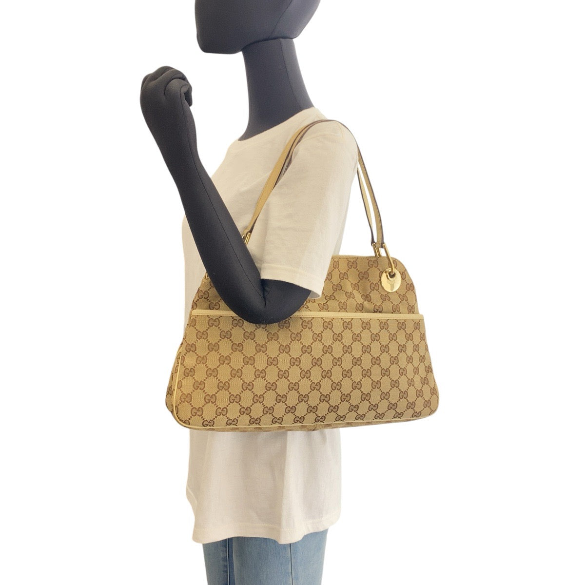 GUCCI Tote Bag GG canvas Beige Ivory Gold Metal
