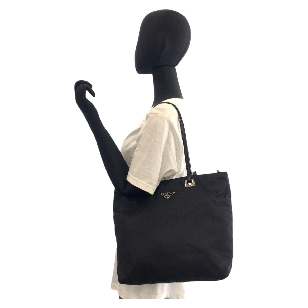 PRADA Tote Bag Nylon Black SilverMetal Test Triangle With logo