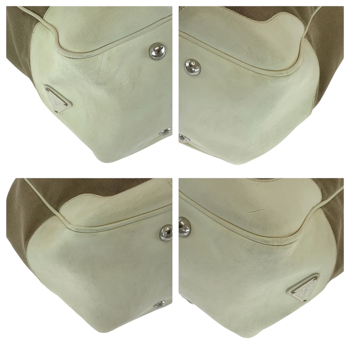 PRADA Handbag canvas Brown Logo jacquard
