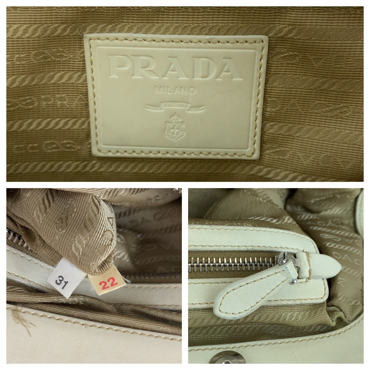 PRADA Handbag canvas Brown Logo jacquard