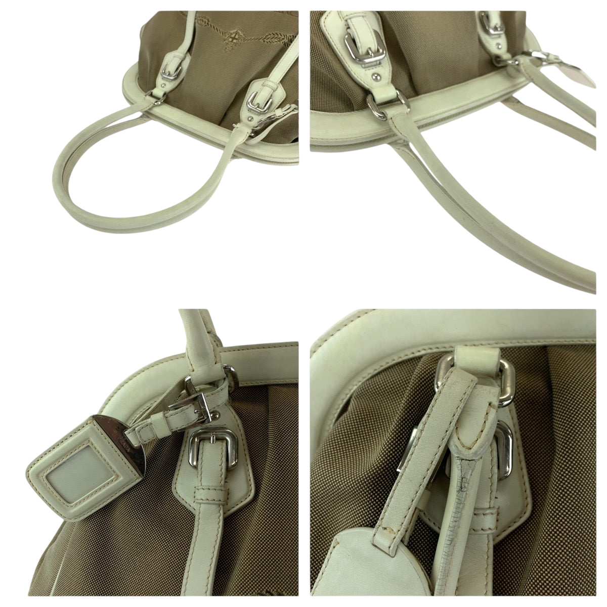 PRADA Handbag canvas Brown Logo jacquard