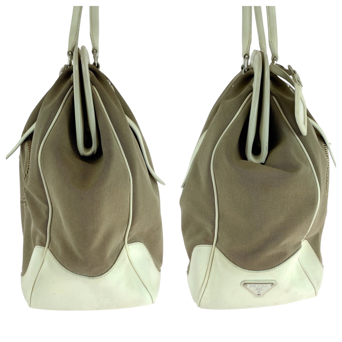 PRADA Handbag canvas Brown Logo jacquard