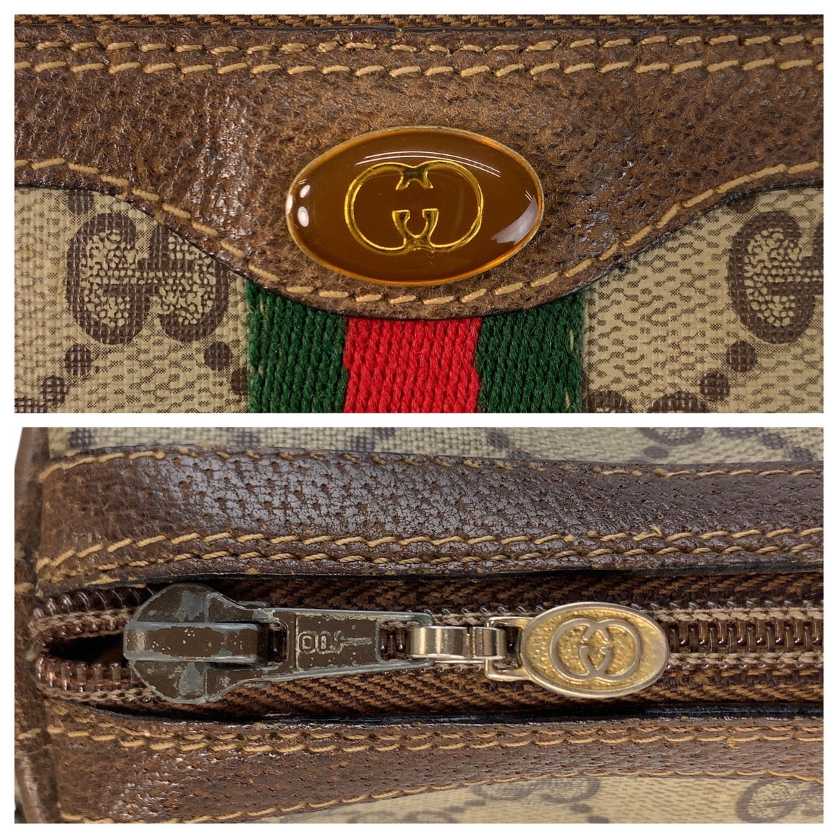 GUCCI Shoulder Bag 41 004 4465 GG Supreme Canvas Beige Brown Gold Metal Sherry Line Old Gucci