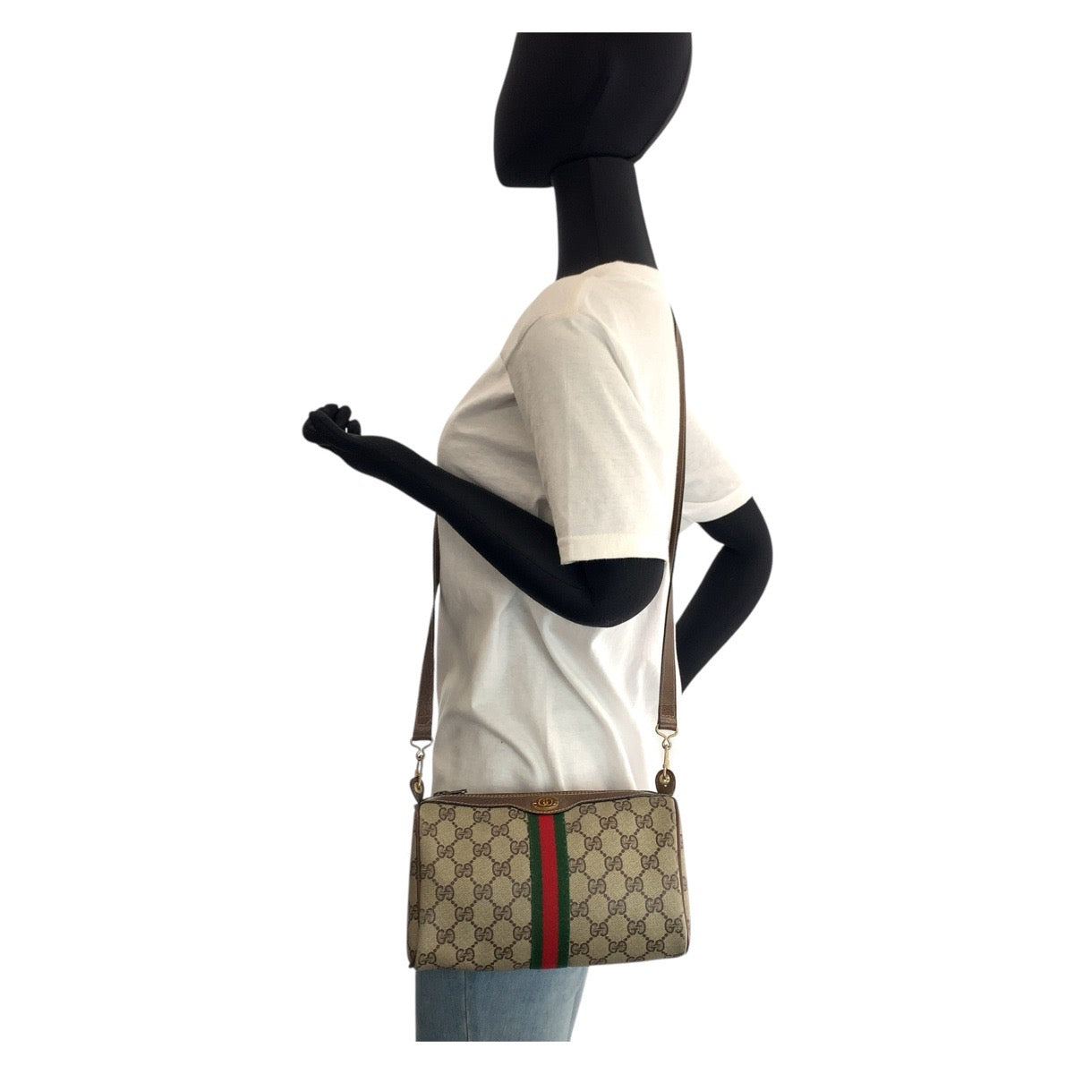 GUCCI Shoulder Bag 41 004 4465 GG Supreme Canvas Beige Brown Gold Metal Sherry Line Old Gucci