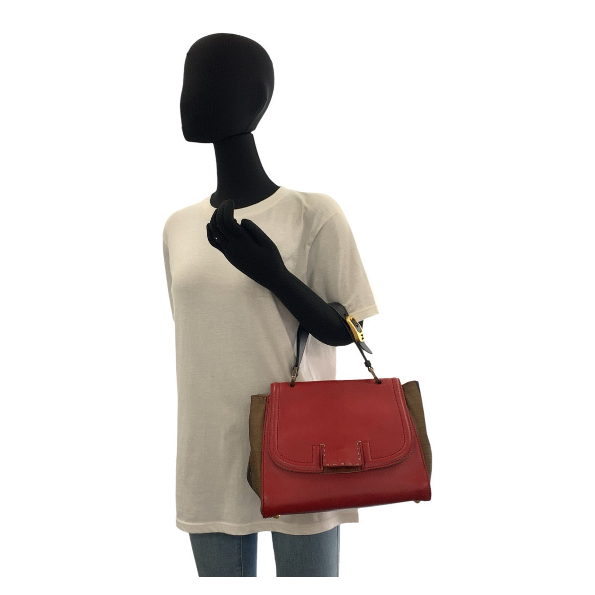 FENDI Handbag leather Red brown Pecan Silvana