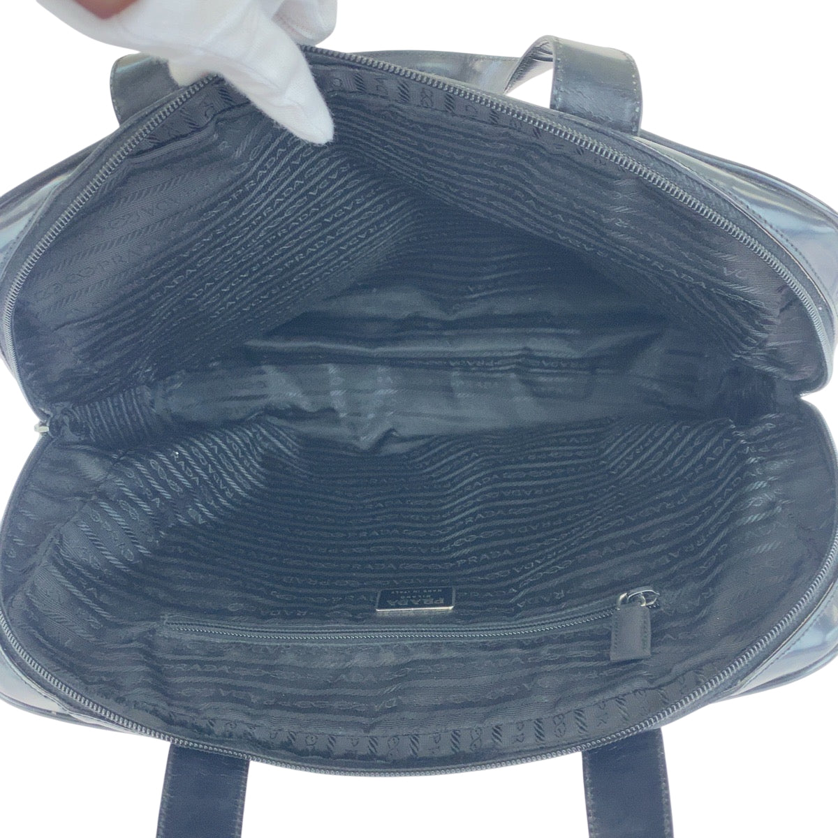 PRADA Tote Bag Nylon Black SilverMetal Test Triangle With logo