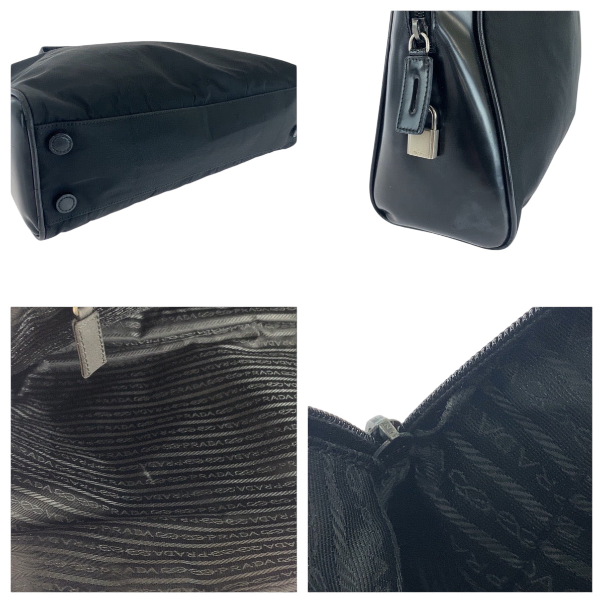 PRADA Tote Bag Nylon Black SilverMetal Test Triangle With logo