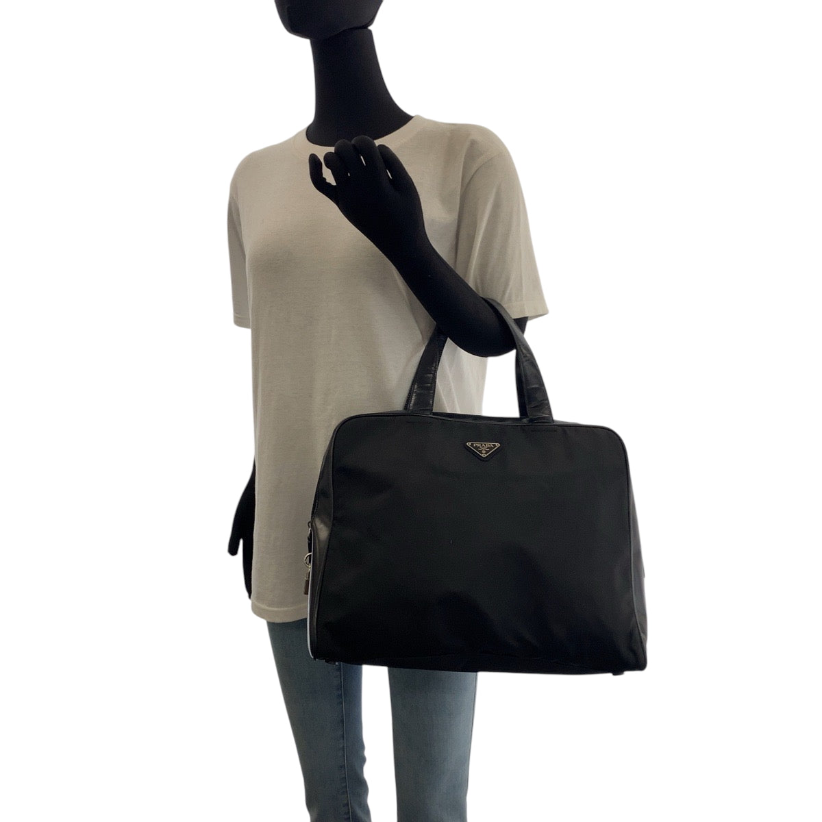 PRADA Tote Bag Nylon Black SilverMetal Test Triangle With logo
