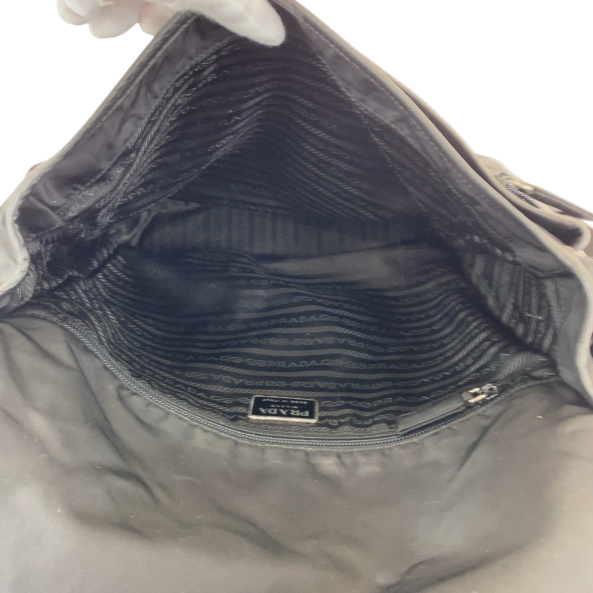 PRADA Shoulder Bag V166 Nylon Black SilverMetal Test Triangle With logo
