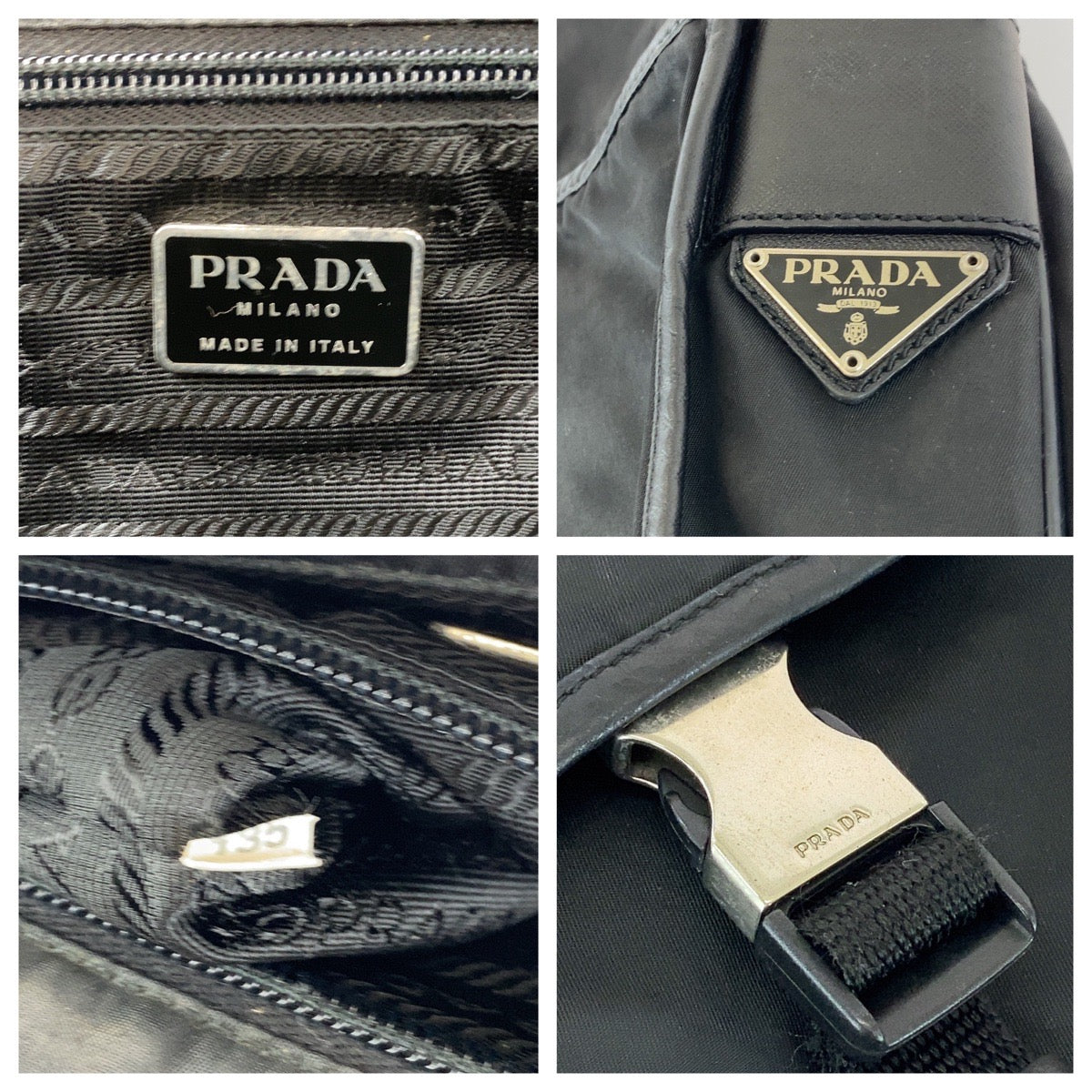 PRADA Shoulder Bag V166 Nylon Black SilverMetal Test Triangle With logo
