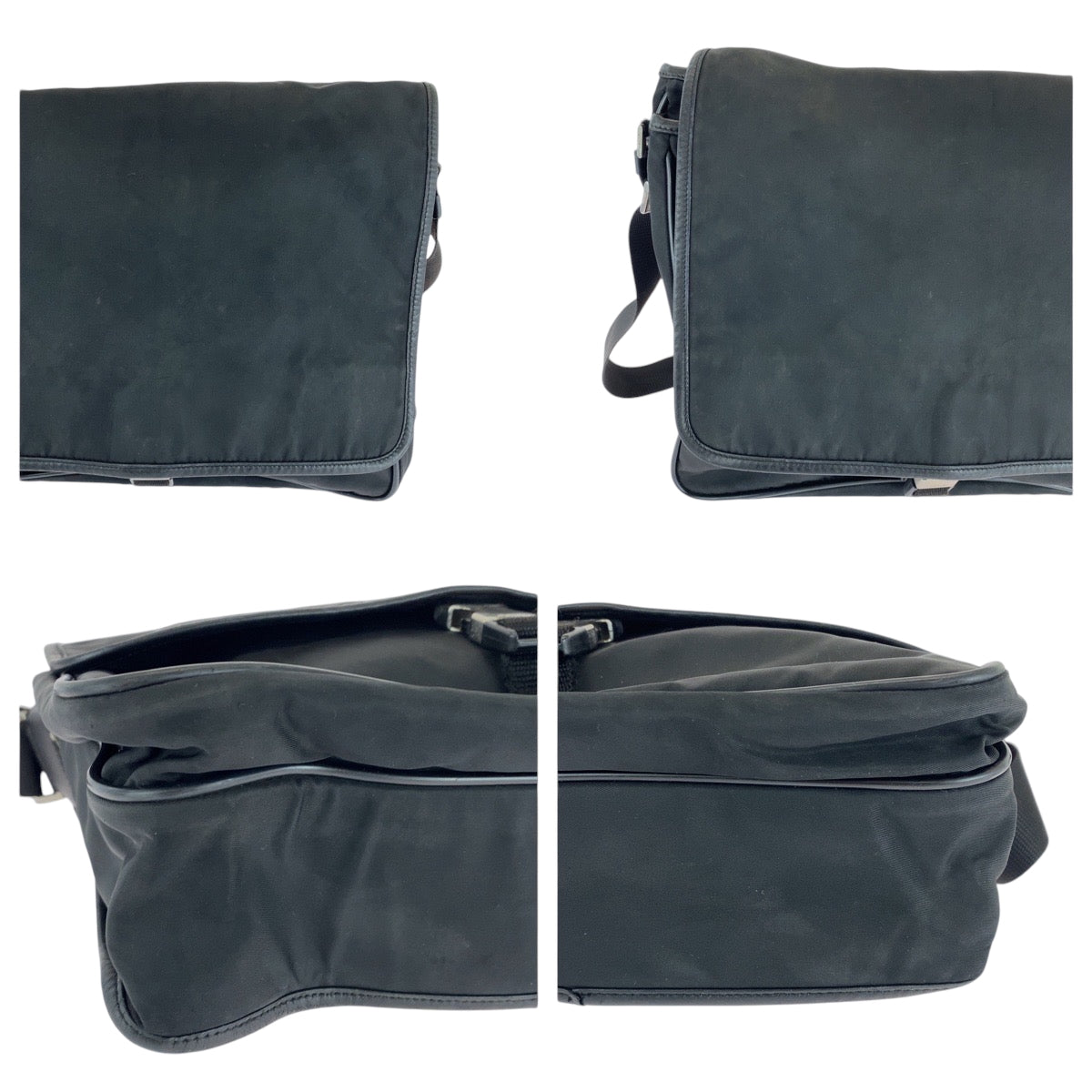 PRADA Shoulder Bag V166 Nylon Black SilverMetal Test Triangle With logo