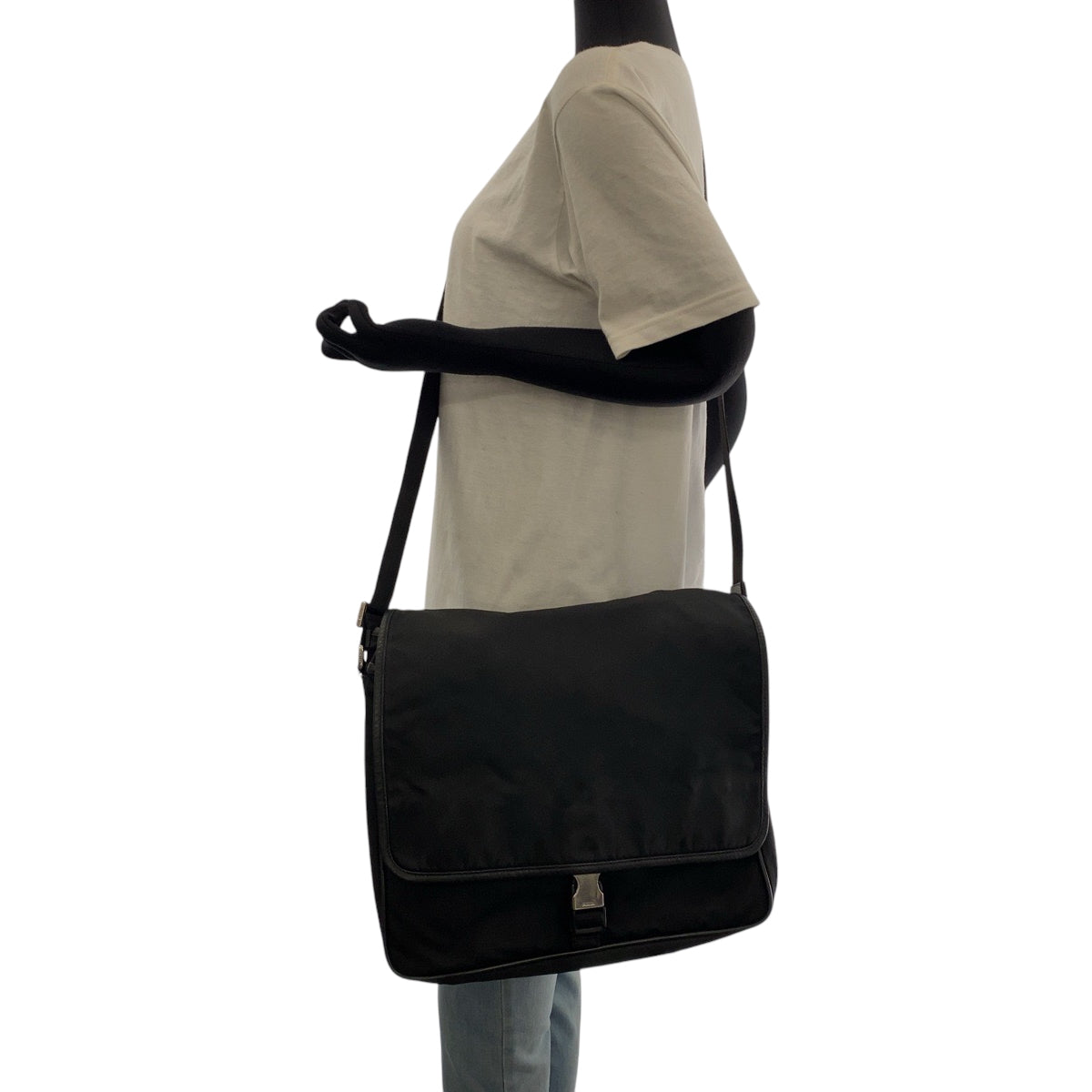 PRADA Shoulder Bag V166 Nylon Black SilverMetal Test Triangle With logo
