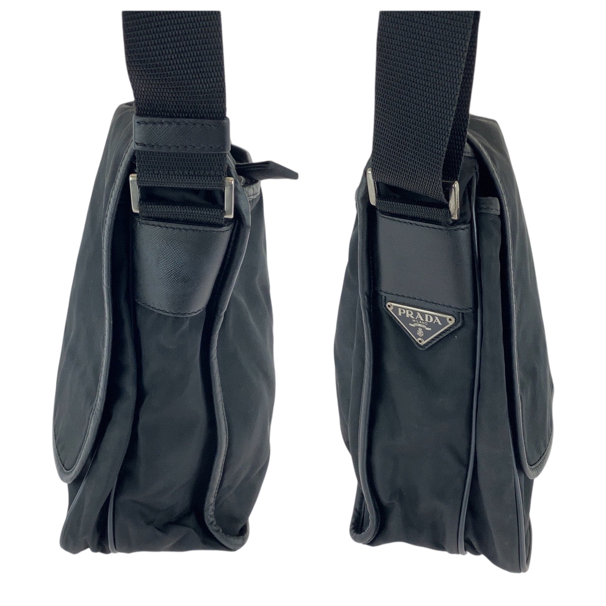 PRADA Shoulder Bag V166 Nylon Black SilverMetal Test Triangle With logo