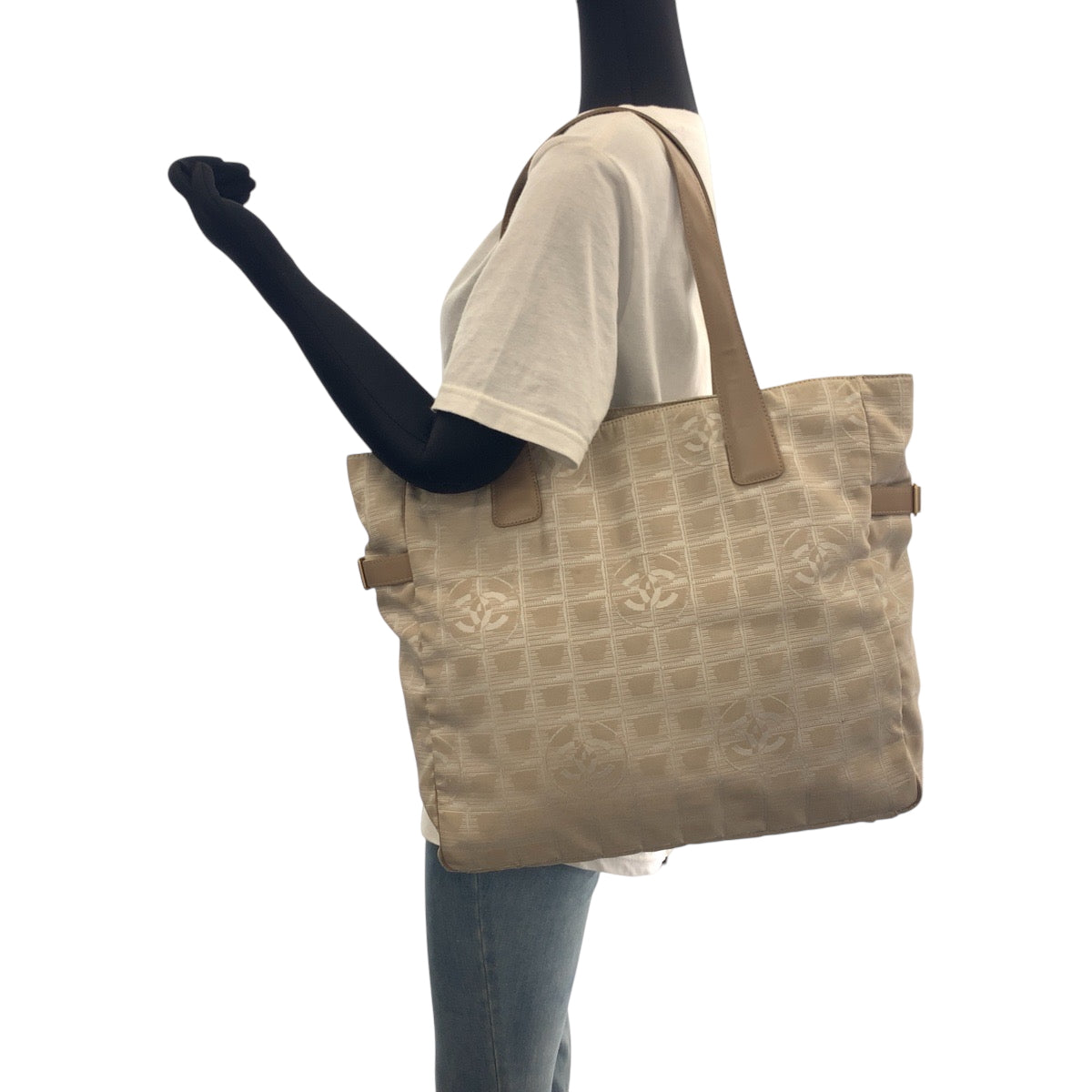 CHANEL Tote Bag Nylon Pink Beige Gold Metal New travel line GM COCO Mark