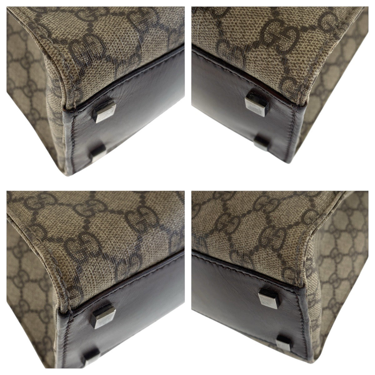 GUCCI Tote Bag 91249 GG Supreme Canvas Brown Silver Metal