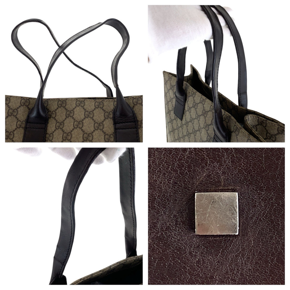 GUCCI Tote Bag 91249 GG Supreme Canvas Brown Silver Metal