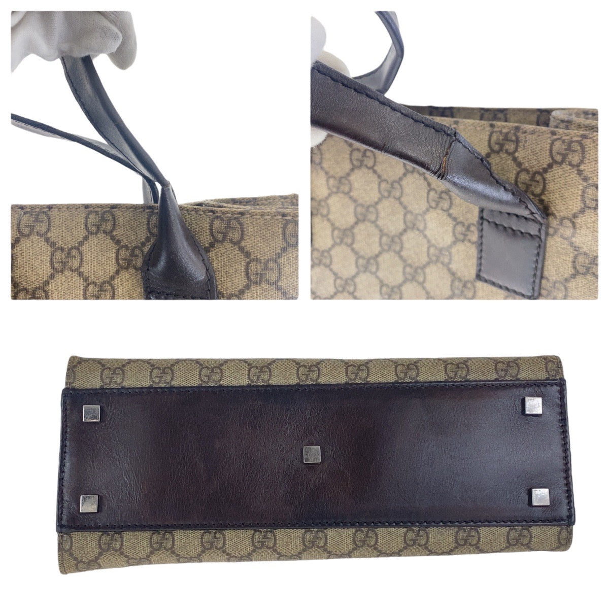 GUCCI Tote Bag 91249 GG Supreme Canvas Brown Silver Metal