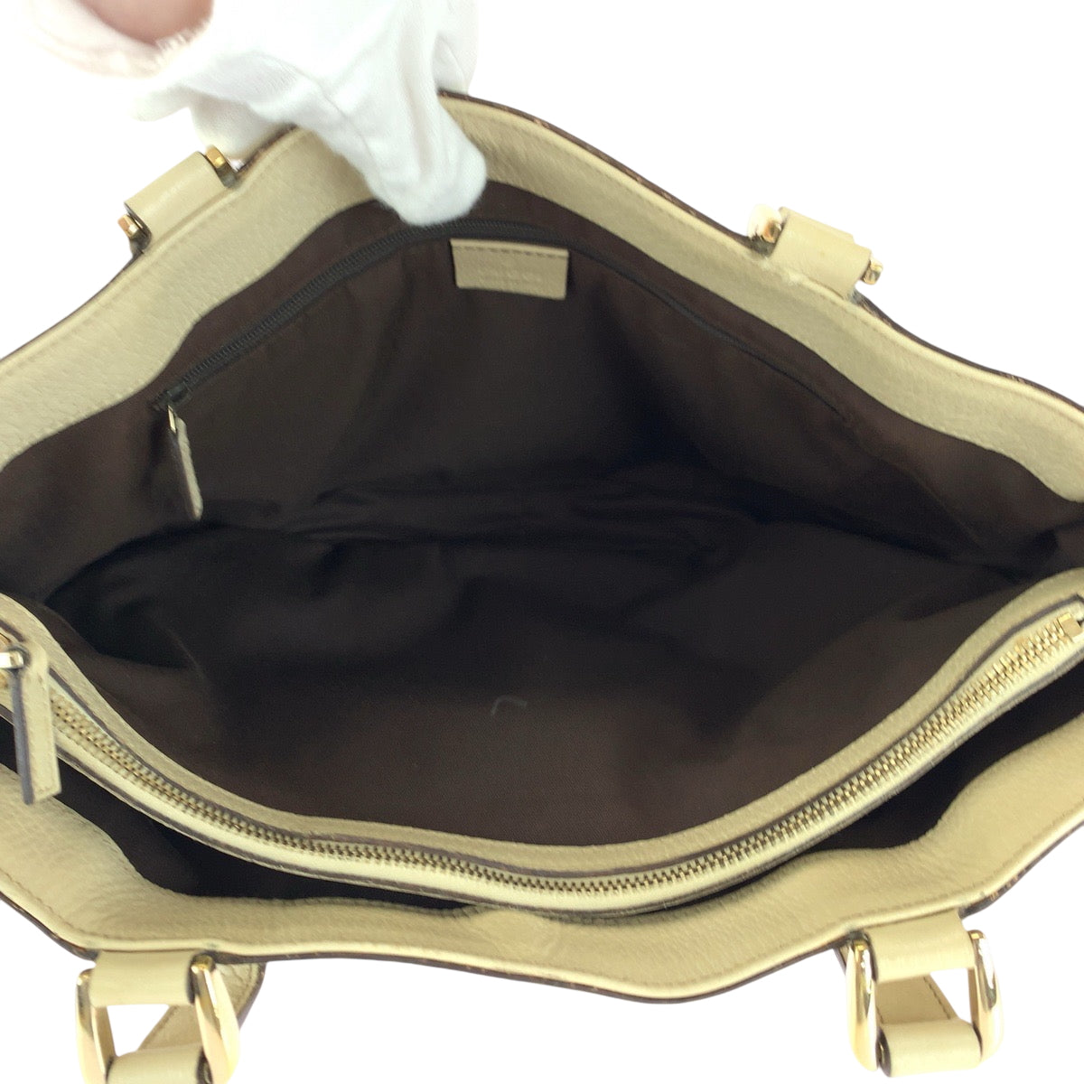GUCCI Tote Bag 170004 GG canvas Beige Ivory Gold Metal