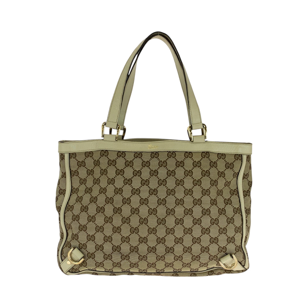 GUCCI Tote Bag 170004 GG canvas Beige Ivory Gold Metal
