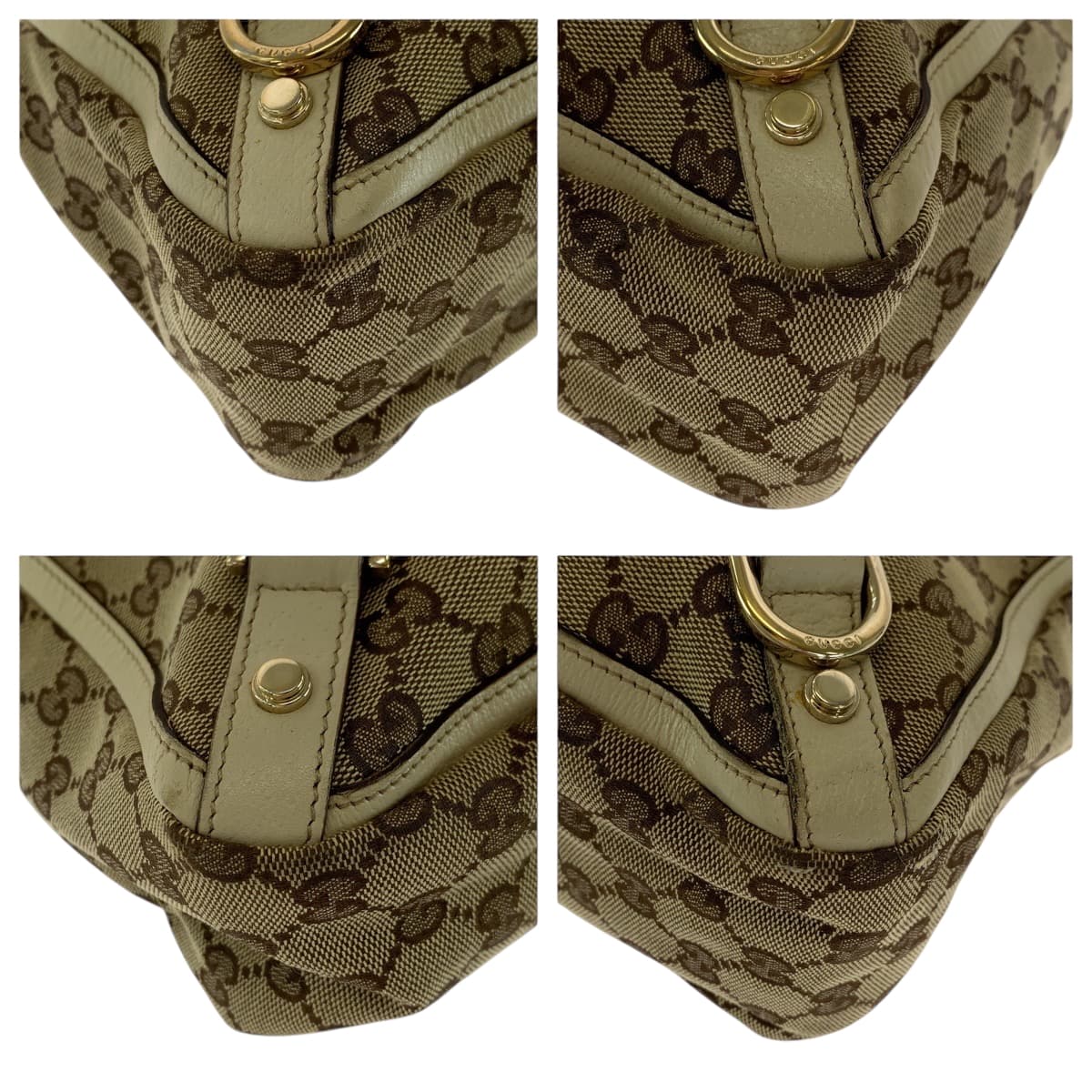 GUCCI Tote Bag 170004 GG canvas Beige Ivory Gold Metal