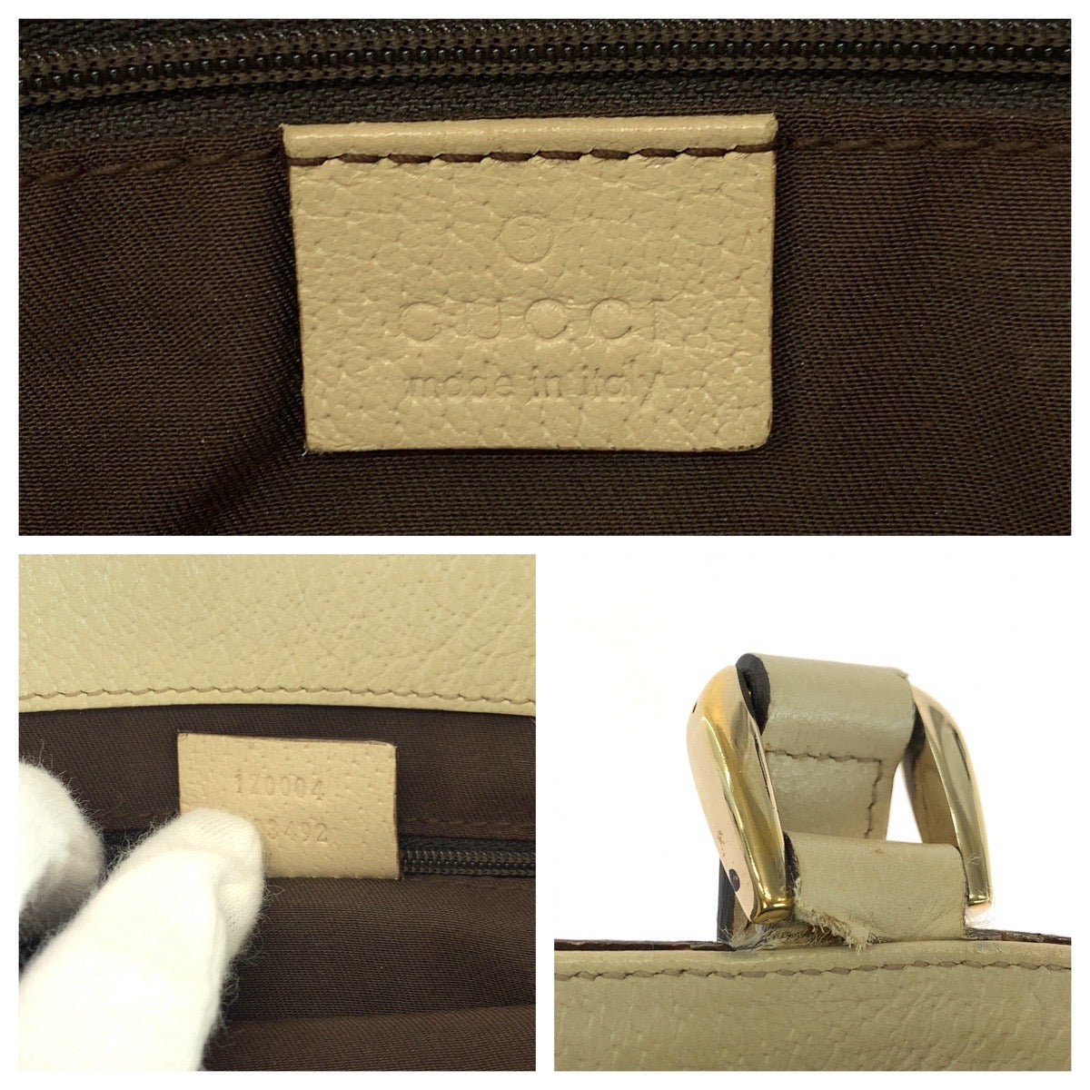 GUCCI Tote Bag 170004 GG canvas Beige Ivory Gold Metal
