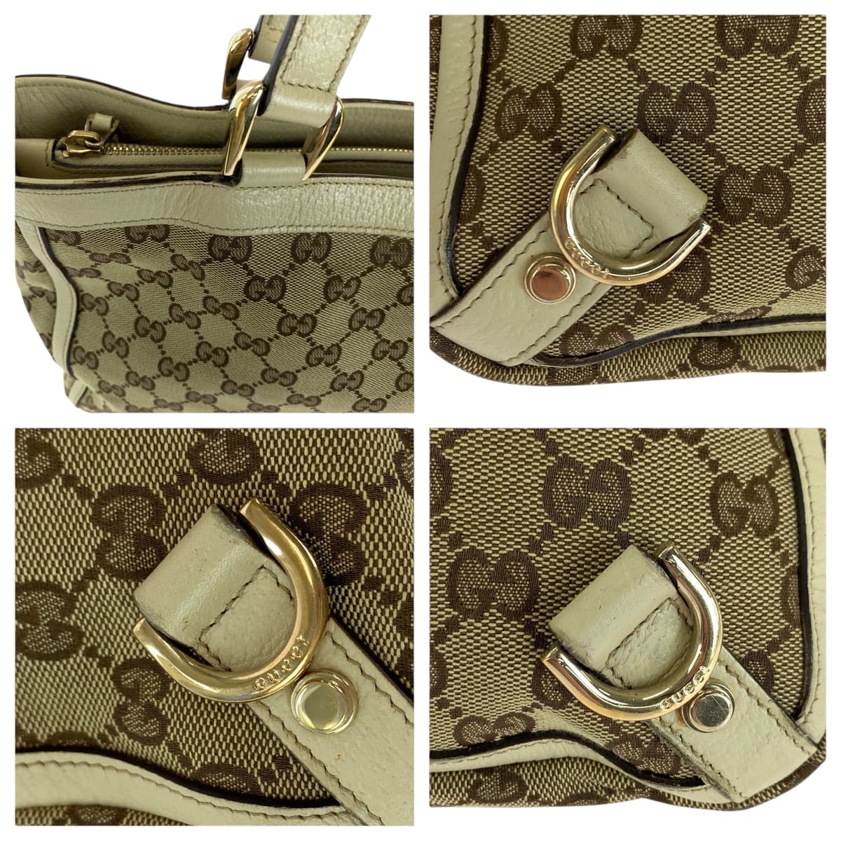 GUCCI Tote Bag 170004 GG canvas Beige Ivory Gold Metal