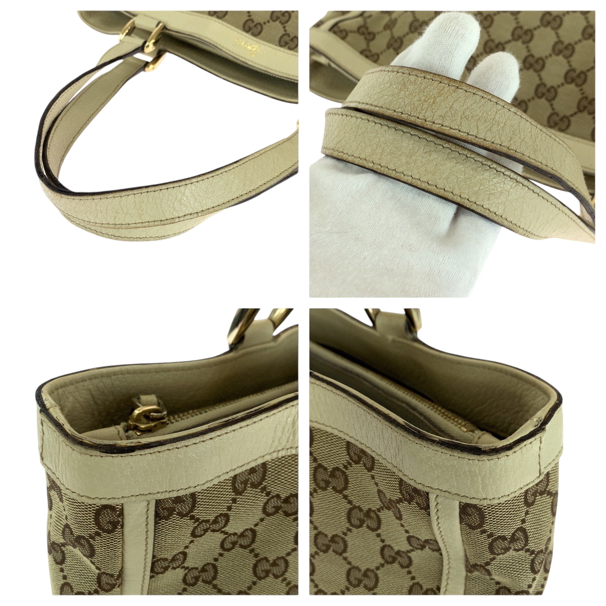GUCCI Tote Bag 170004 GG canvas Beige Ivory Gold Metal
