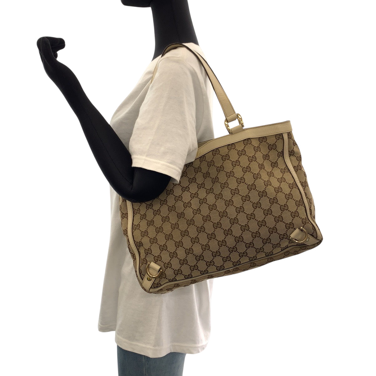 GUCCI Tote Bag 170004 GG canvas Beige Ivory Gold Metal