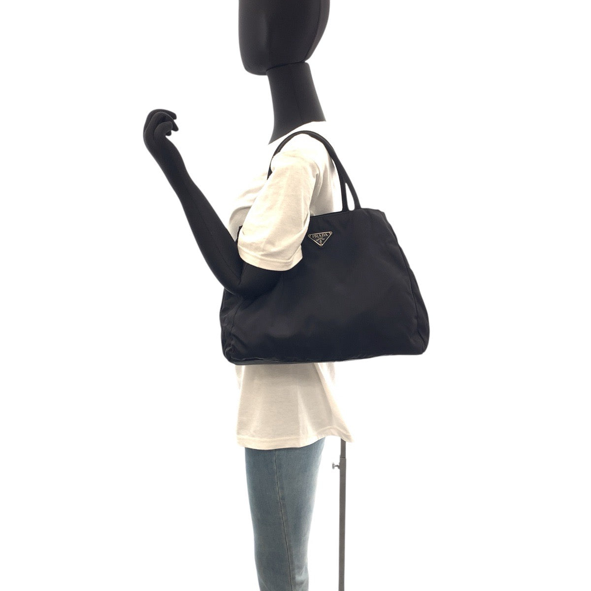 PRADA Tote Bag Nylon Black SilverMetal Test Triangle With logo