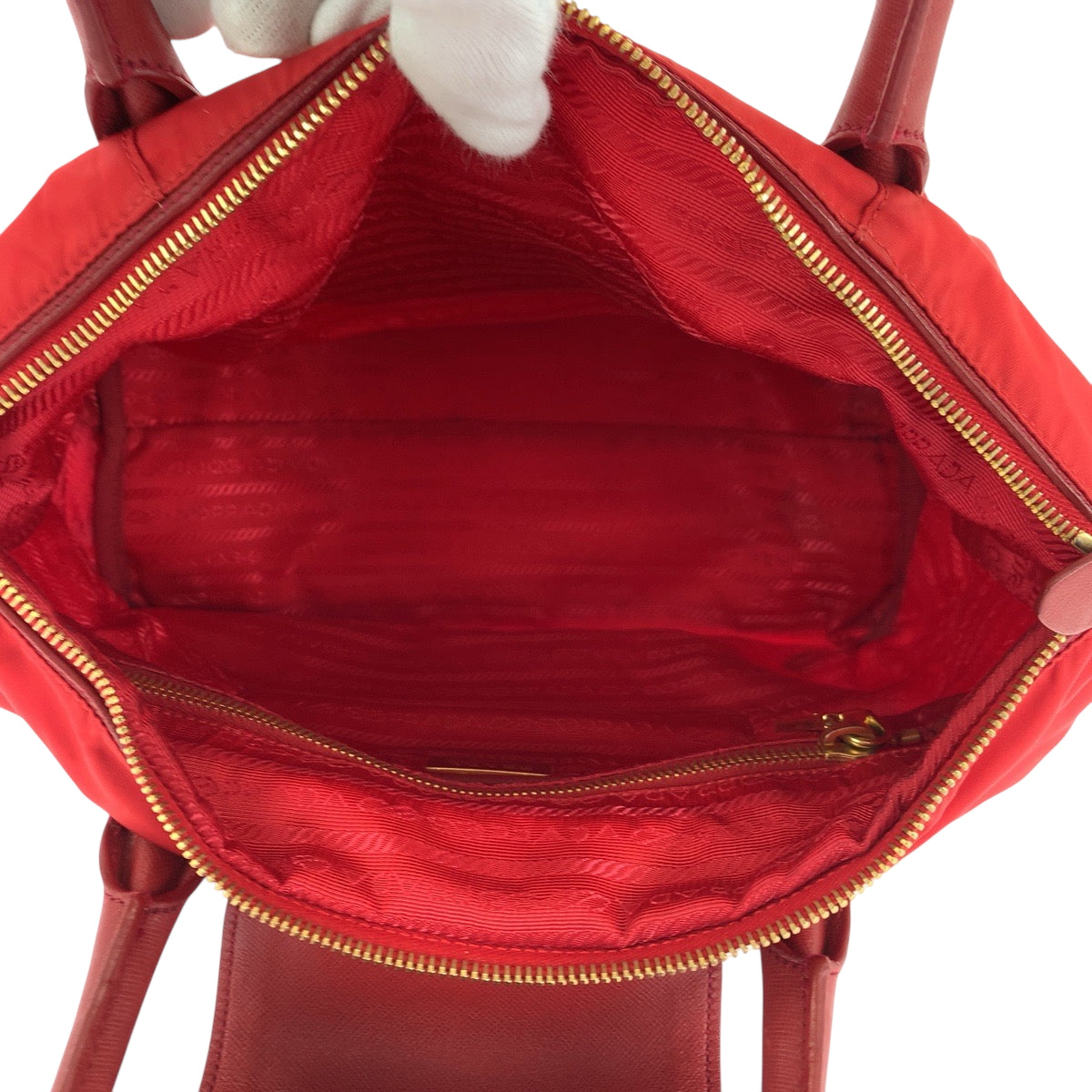 PRADA Tote Bag BN2106 Nylon Red Gold Metal Test Triangle With logo