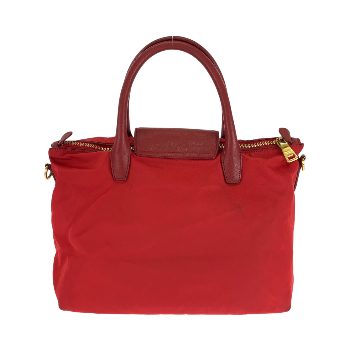 PRADA Tote Bag BN2106 Nylon Red Gold Metal Test Triangle With logo
