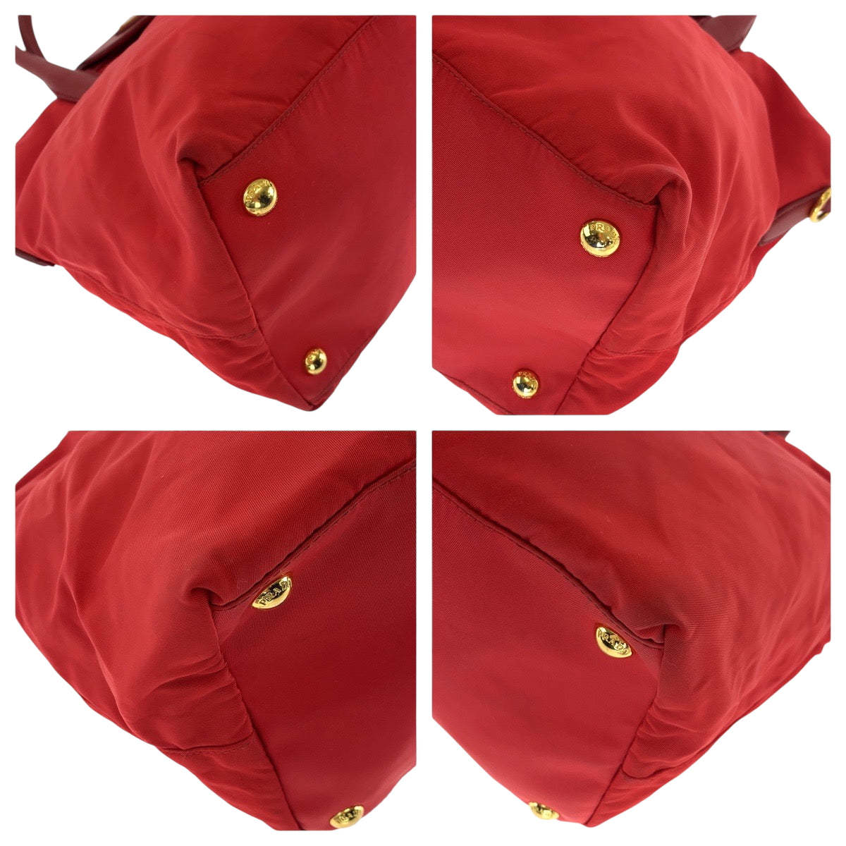 PRADA Tote Bag BN2106 Nylon Red Gold Metal Test Triangle With logo