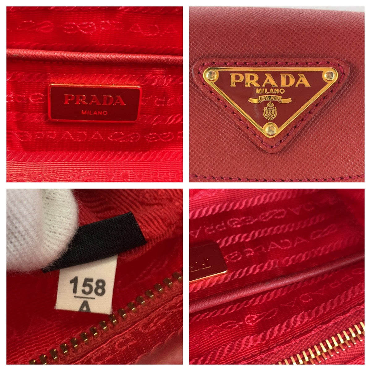 PRADA Tote Bag BN2106 Nylon Red Gold Metal Test Triangle With logo