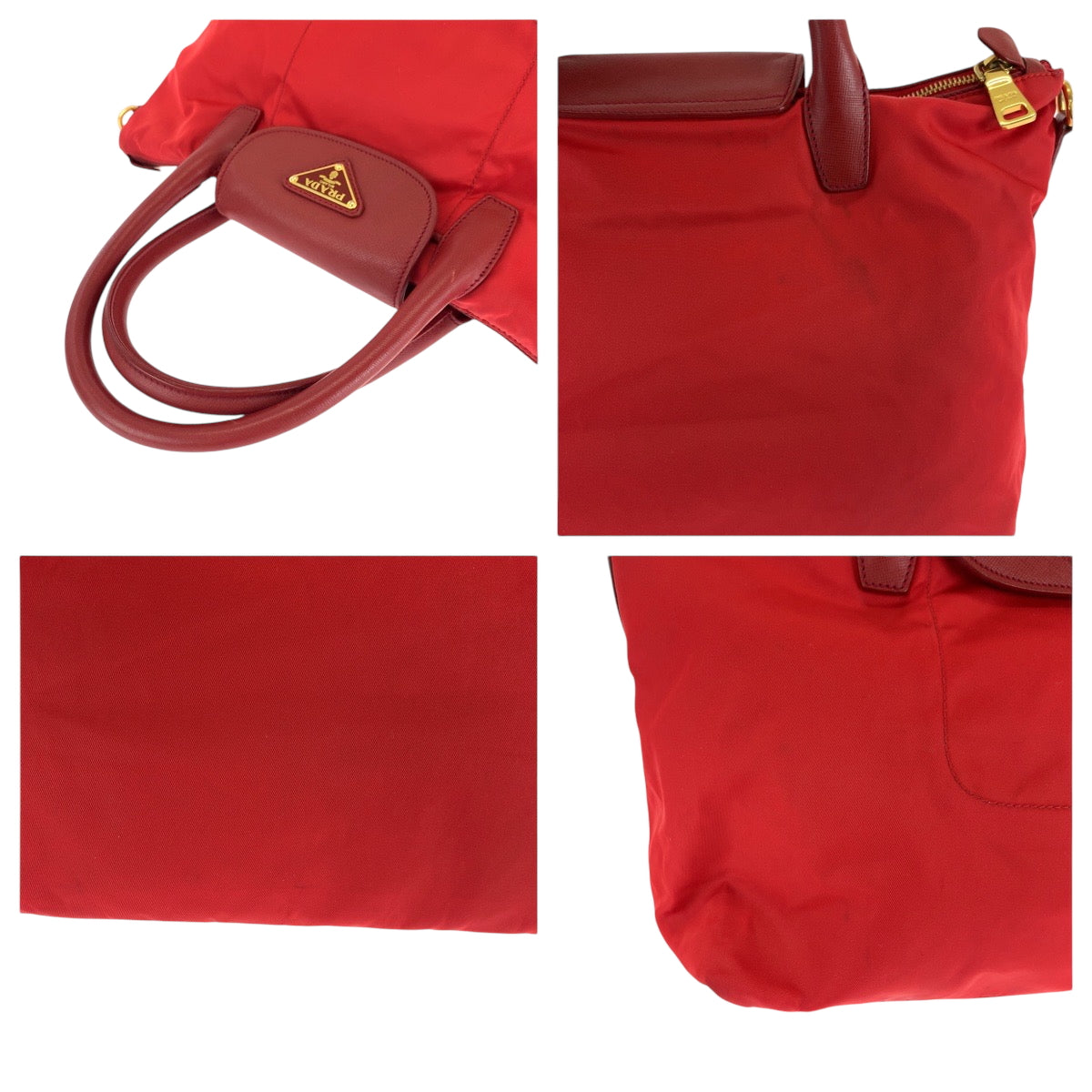 PRADA Tote Bag BN2106 Nylon Red Gold Metal Test Triangle With logo