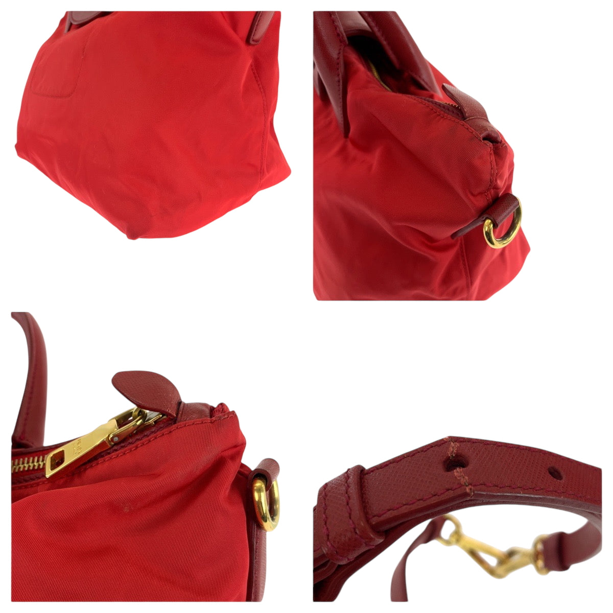 PRADA Tote Bag BN2106 Nylon Red Gold Metal Test Triangle With logo