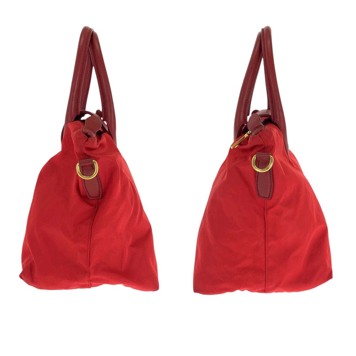 PRADA Tote Bag BN2106 Nylon Red Gold Metal Test Triangle With logo