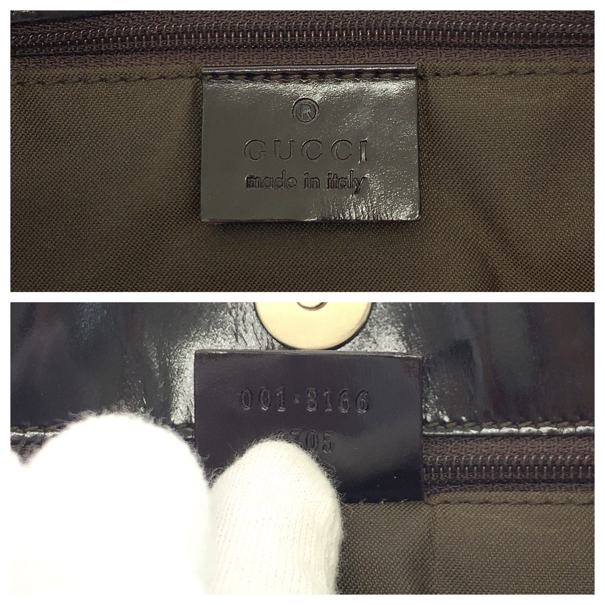 GUCCI Shoulder Bag 001 3166 Nylon Dark Brown SilverMetal