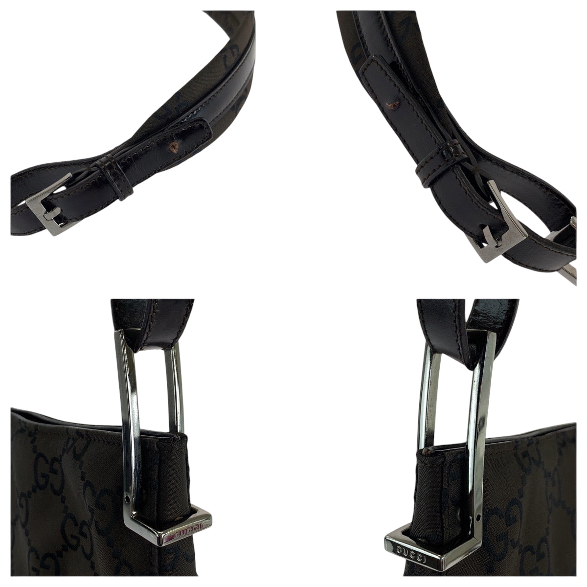 GUCCI Shoulder Bag 001 3166 Nylon Dark Brown SilverMetal