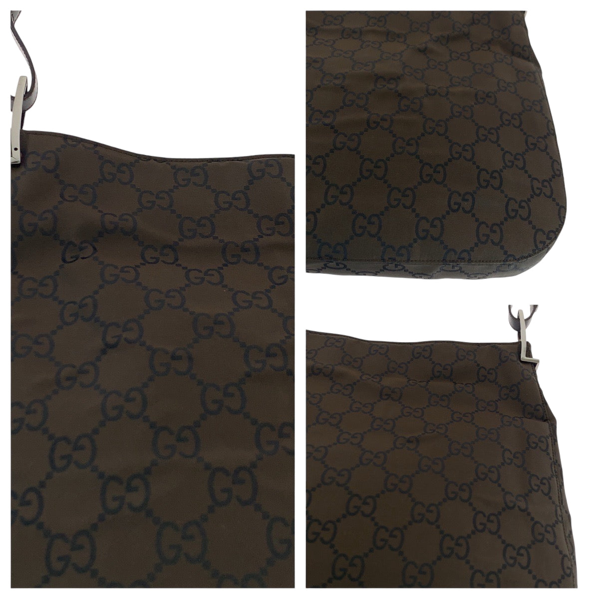 GUCCI Shoulder Bag 001 3166 Nylon Dark Brown SilverMetal