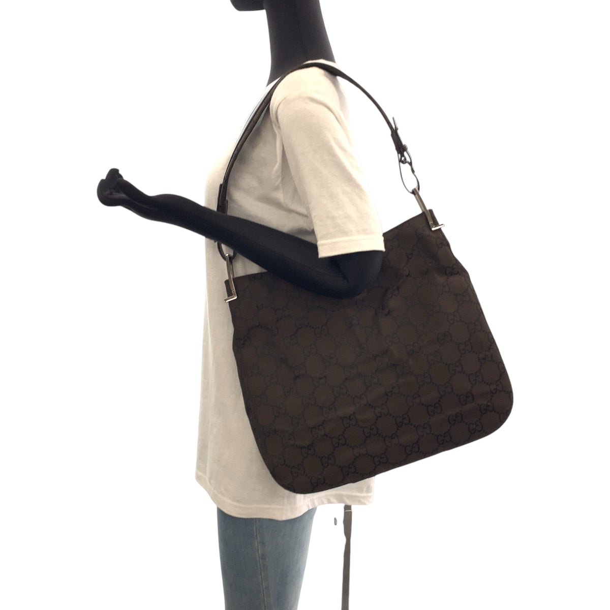 GUCCI Shoulder Bag 001 3166 Nylon Dark Brown SilverMetal