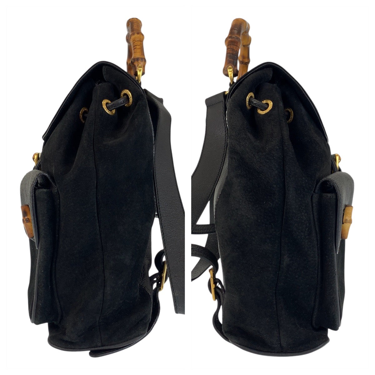 GUCCI Backpack 003 2058 0016 Suede Black GoldMetal Bamboo