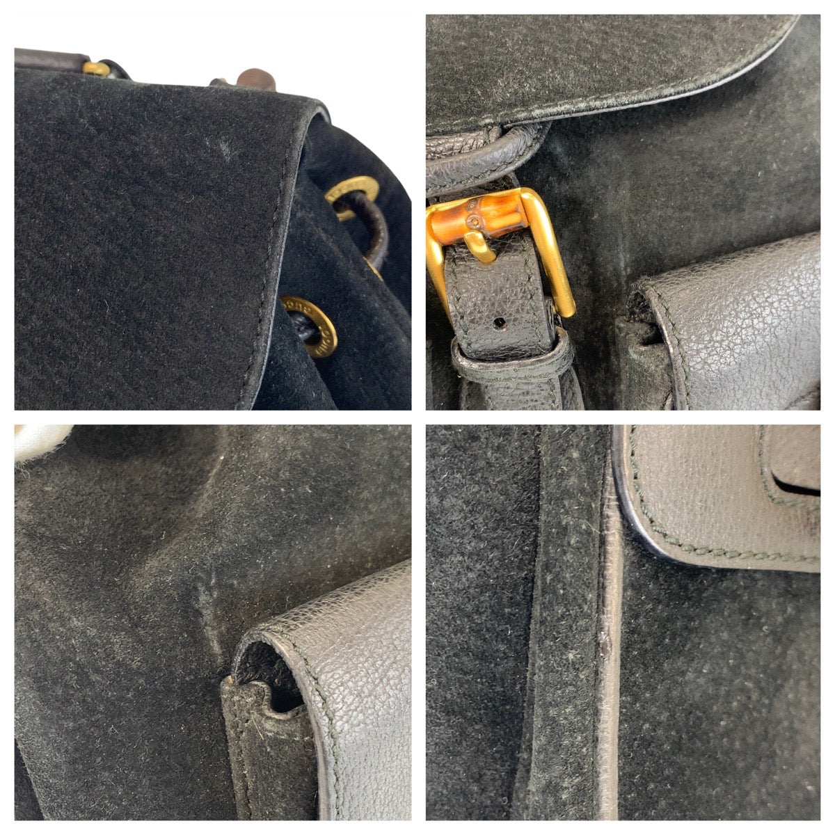 GUCCI Backpack 003 2058 0016 Suede Black GoldMetal Bamboo