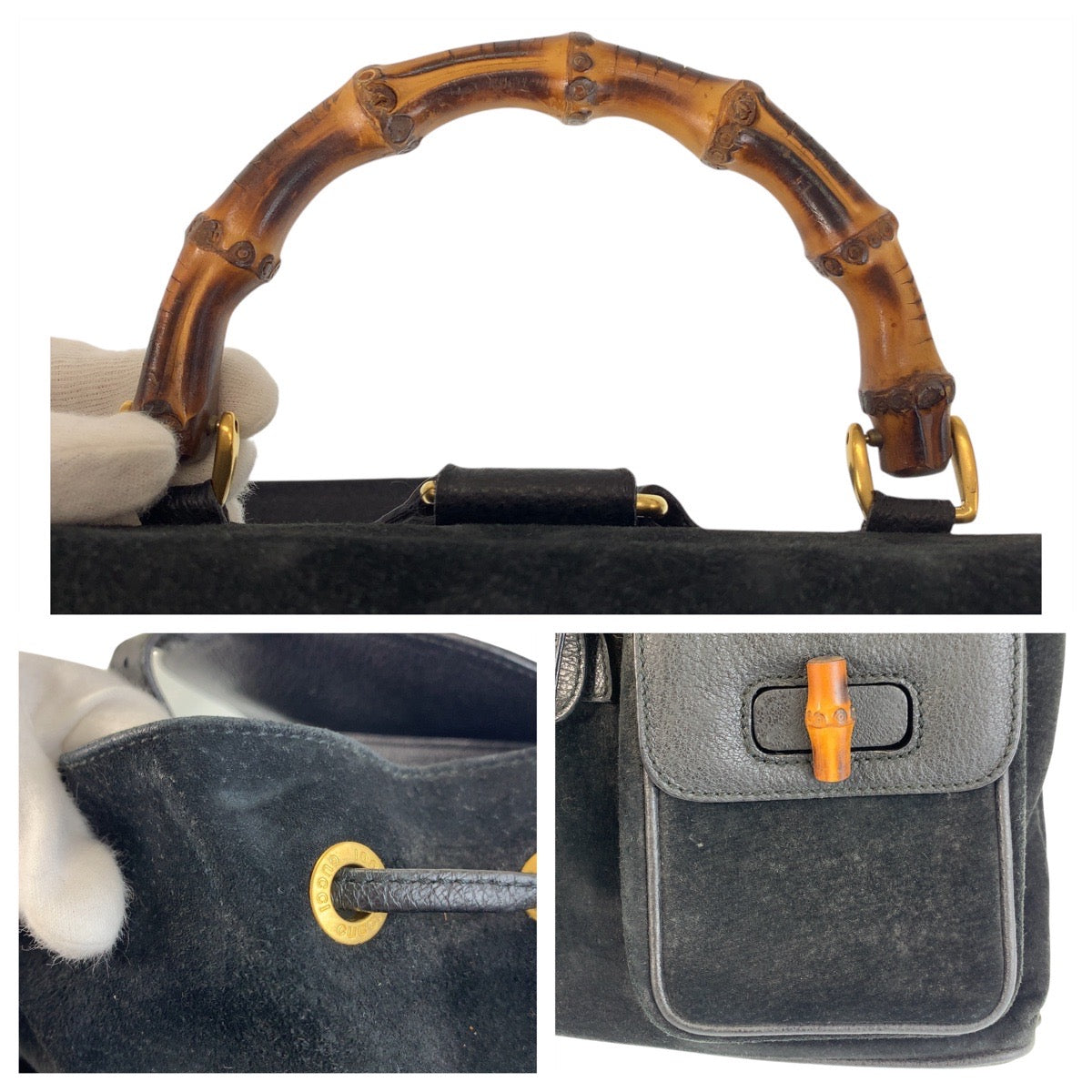 GUCCI Backpack 003 2058 0016 Suede Black GoldMetal Bamboo