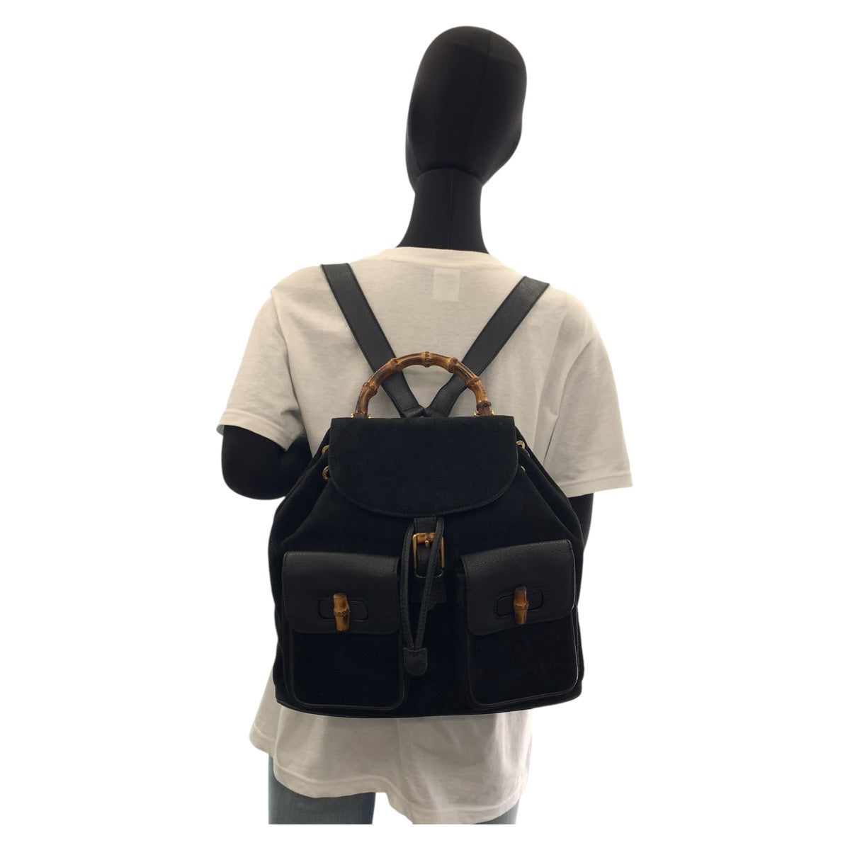 GUCCI Backpack 003 2058 0016 Suede Black GoldMetal Bamboo