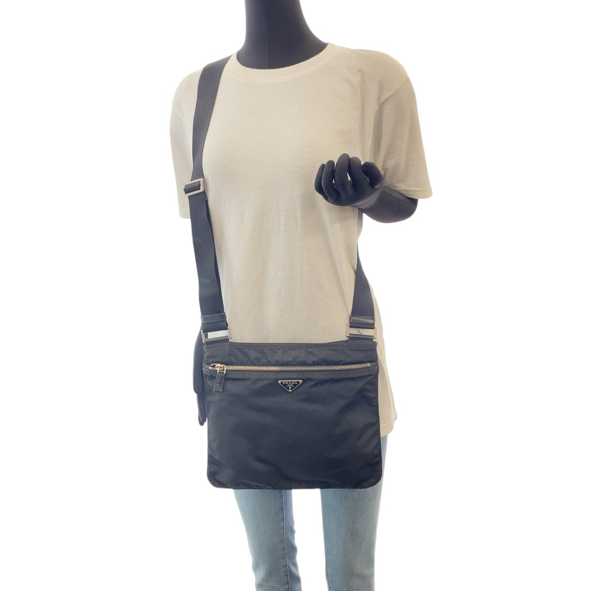 PRADA Shoulder Bag 45 Nylon Black SilverMetal Test Triangle With logo