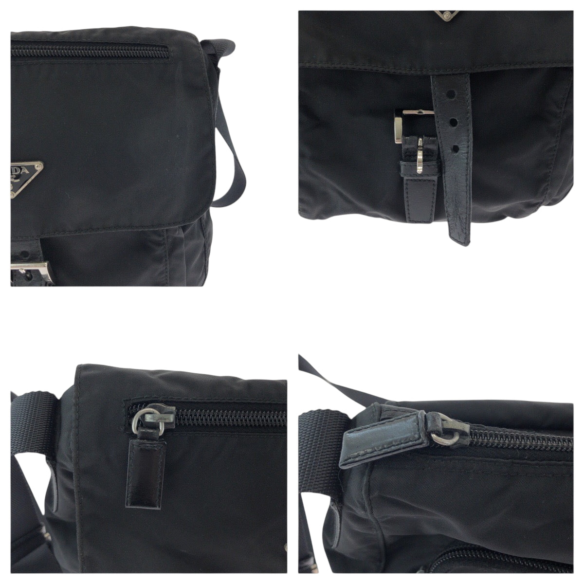 PRADA Shoulder Bag Nylon Black SilverMetal Test Triangle With logo