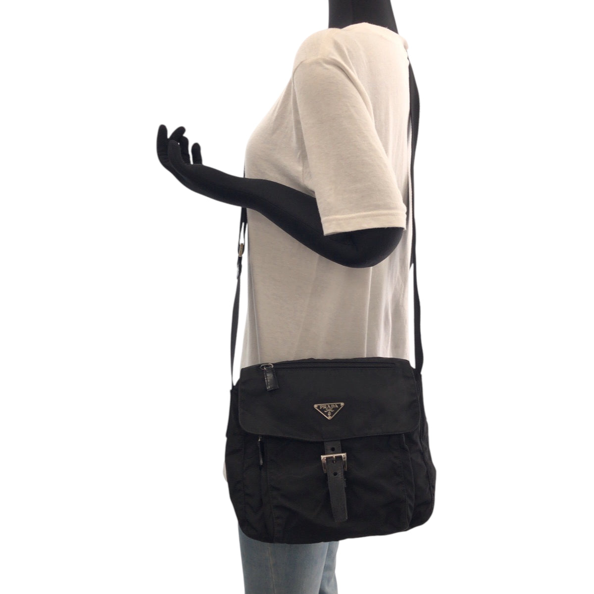 PRADA Shoulder Bag Nylon Black SilverMetal Test Triangle With logo
