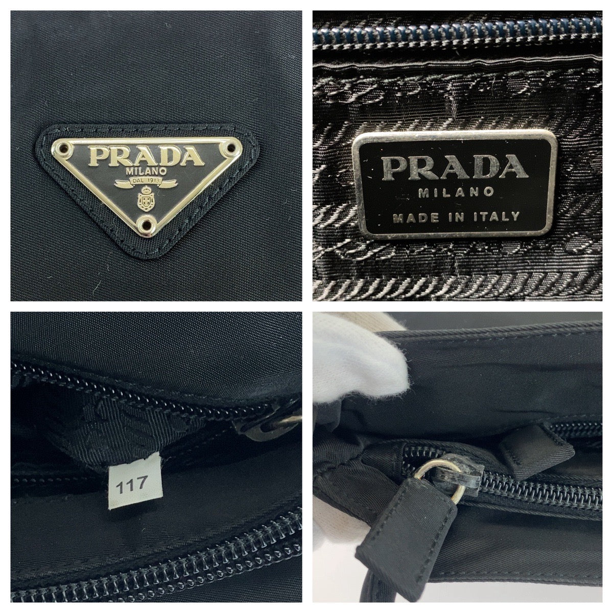 PRADA Shoulder Bag B6242 Nylon Black SilverMetal Test Triangle With logo