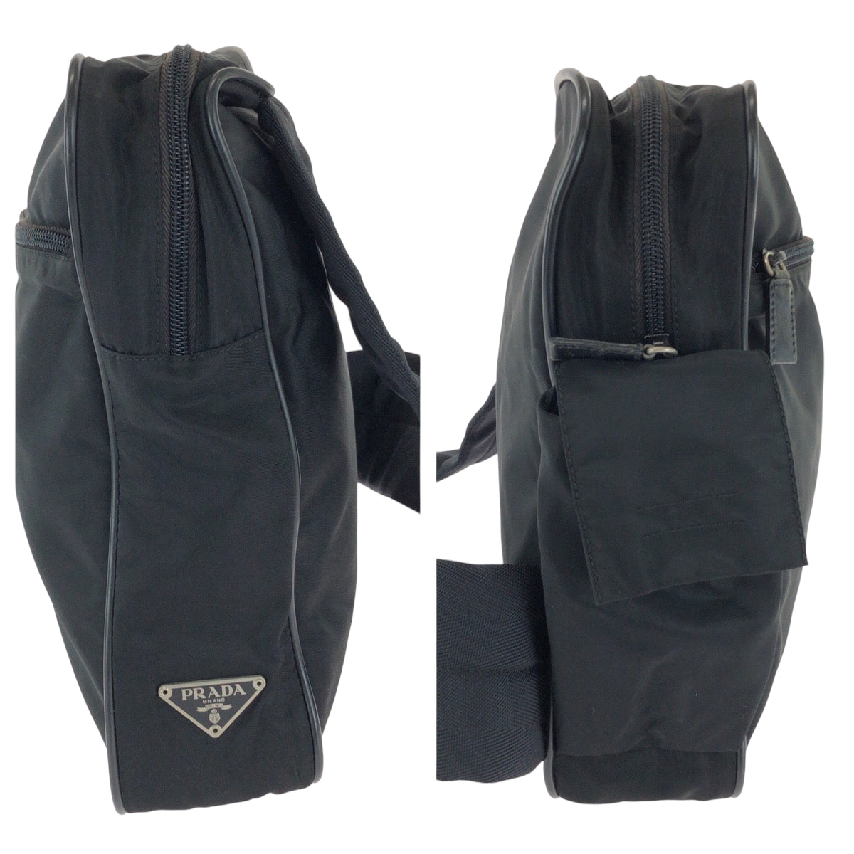 PRADA Shoulder Bag Nylon Black SilverMetal Test Triangle With logo