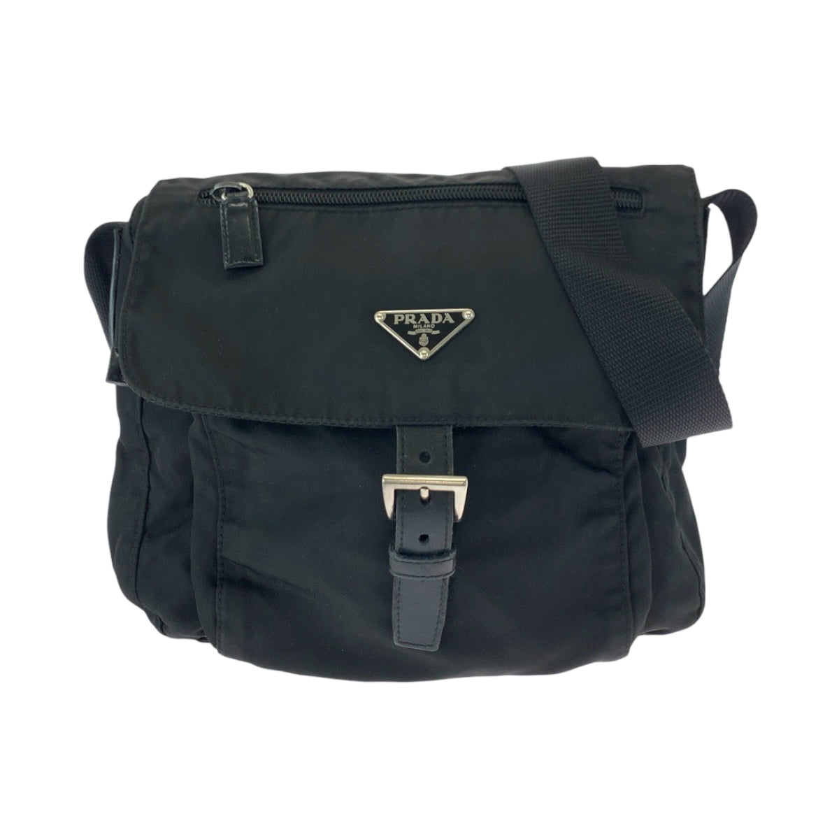 PRADA Shoulder Bag Nylon Black SilverMetal Test Triangle With logo